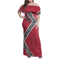 Trinidad and Tobago Flamingos Sunset Family Matching Off Shoulder Maxi Dress and Hawaiian Shirt with Tribal Masks and Red Star Pattern - Wonder Print Shop