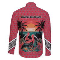 Trinidad and Tobago Flamingos Sunset Family Matching Puletasi and Hawaiian Shirt with Tribal Masks and Red Star Pattern - Wonder Print Shop