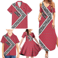 Trinidad and Tobago Flamingos Sunset Family Matching Summer Maxi Dress and Hawaiian Shirt with Tribal Masks and Red Star Pattern - Wonder Print Shop
