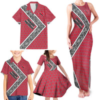 Trinidad and Tobago Flamingos Sunset Family Matching Tank Maxi Dress and Hawaiian Shirt with Tribal Masks and Red Star Pattern - Wonder Print Shop