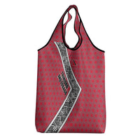 Trinidad and Tobago Flamingos Sunset Grocery Bag with Tribal Masks and Red Star Pattern - Wonder Print Shop