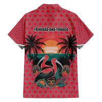 Trinidad and Tobago Flamingos Sunset Hawaiian Shirt with Tribal Masks and Red Star Pattern - Wonder Print Shop