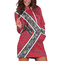 Trinidad and Tobago Flamingos Sunset Hoodie Dress with Tribal Masks and Red Star Pattern - Wonder Print Shop