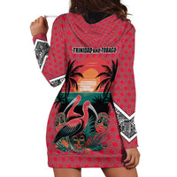 Trinidad and Tobago Flamingos Sunset Hoodie Dress with Tribal Masks and Red Star Pattern - Wonder Print Shop