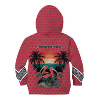 Trinidad and Tobago Flamingos Sunset Kid Hoodie with Tribal Masks and Red Star Pattern - Wonder Print Shop