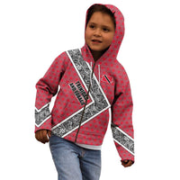 Trinidad and Tobago Flamingos Sunset Kid Hoodie with Tribal Masks and Red Star Pattern - Wonder Print Shop