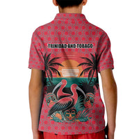 Trinidad and Tobago Flamingos Sunset Kid Polo Shirt with Tribal Masks and Red Star Pattern - Wonder Print Shop
