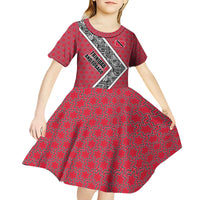 Trinidad and Tobago Flamingos Sunset Kid Short Sleeve Dress with Tribal Masks and Red Star Pattern - Wonder Print Shop