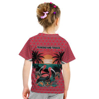 Trinidad and Tobago Flamingos Sunset Kid T Shirt with Tribal Masks and Red Star Pattern - Wonder Print Shop