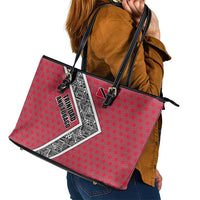 Trinidad and Tobago Flamingos Sunset Leather Tote Bag with Tribal Masks and Red Star Pattern - Wonder Print Shop