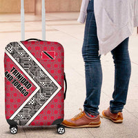 Trinidad and Tobago Flamingos Sunset Luggage Cover with Tribal Masks and Red Star Pattern - Wonder Print Shop