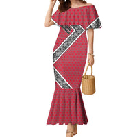 Trinidad and Tobago Flamingos Sunset Mermaid Dress with Tribal Masks and Red Star Pattern - Wonder Print Shop