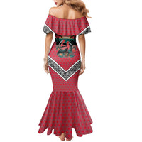 Trinidad and Tobago Flamingos Sunset Mermaid Dress with Tribal Masks and Red Star Pattern - Wonder Print Shop