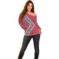 Trinidad and Tobago Flamingos Sunset Off Shoulder Sweater with Tribal Masks and Red Star Pattern - Wonder Print Shop