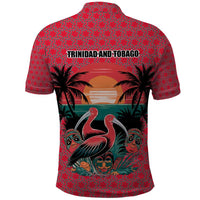 Trinidad and Tobago Flamingos Sunset Polo Shirt with Tribal Masks and Red Star Pattern - Wonder Print Shop