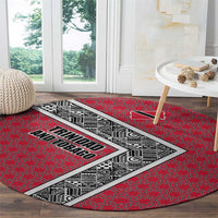 Trinidad and Tobago Flamingos Sunset Round Carpet with Tribal Masks and Red Star Pattern - Wonder Print Shop