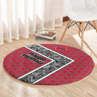 Trinidad and Tobago Flamingos Sunset Round Carpet with Tribal Masks and Red Star Pattern - Wonder Print Shop