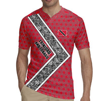 Trinidad and Tobago Flamingos Sunset Rugby Jersey with Tribal Masks and Red Star Pattern - Wonder Print Shop