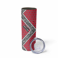 Trinidad and Tobago Flamingos Sunset Skinny Tumbler with Tribal Masks and Red Star Pattern - Wonder Print Shop