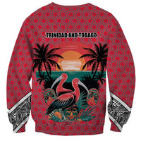 Trinidad and Tobago Flamingos Sunset Sweatshirt with Tribal Masks and Red Star Pattern - Wonder Print Shop