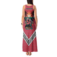 Trinidad and Tobago Flamingos Sunset Tank Maxi Dress with Tribal Masks and Red Star Pattern - Wonder Print Shop