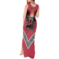 Trinidad and Tobago Flamingos Sunset Tank Maxi Dress with Tribal Masks and Red Star Pattern - Wonder Print Shop