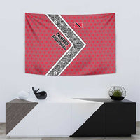 Trinidad and Tobago Flamingos Sunset Tapestry with Tribal Masks and Red Star Pattern - Wonder Print Shop
