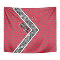 Trinidad and Tobago Flamingos Sunset Tapestry with Tribal Masks and Red Star Pattern - Wonder Print Shop