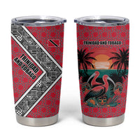 Trinidad and Tobago Flamingos Sunset Tumbler Cup with Tribal Masks and Red Star Pattern - Wonder Print Shop