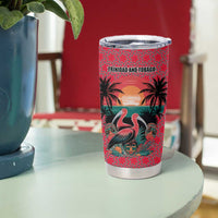 Trinidad and Tobago Flamingos Sunset Tumbler Cup with Tribal Masks and Red Star Pattern - Wonder Print Shop