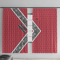 Trinidad and Tobago Flamingos Sunset Window Curtain with Tribal Masks and Red Star Pattern - Wonder Print Shop