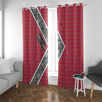 Trinidad and Tobago Flamingos Sunset Window Curtain with Tribal Masks and Red Star Pattern - Wonder Print Shop