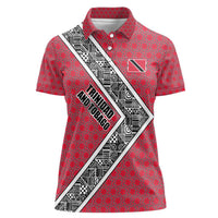Trinidad and Tobago Flamingos Sunset Women Polo Shirt with Tribal Masks and Red Star Pattern - Wonder Print Shop