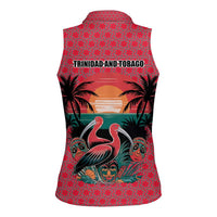 Trinidad and Tobago Flamingos Sunset Women Sleeveless Polo Shirt with Tribal Masks and Red Star Pattern - Wonder Print Shop