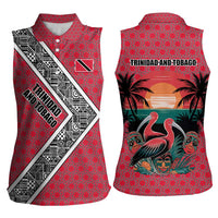 Trinidad and Tobago Flamingos Sunset Women Sleeveless Polo Shirt with Tribal Masks and Red Star Pattern - Wonder Print Shop