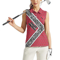 Trinidad and Tobago Flamingos Sunset Women Sleeveless Polo Shirt with Tribal Masks and Red Star Pattern - Wonder Print Shop