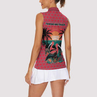 Trinidad and Tobago Flamingos Sunset Women Sleeveless Polo Shirt with Tribal Masks and Red Star Pattern - Wonder Print Shop