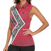 Trinidad and Tobago Flamingos Sunset Women Sleeveless Polo Shirt with Tribal Masks and Red Star Pattern - Wonder Print Shop