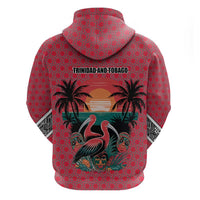Trinidad and Tobago Flamingos Sunset Zip Hoodie with Tribal Masks and Red Star Pattern - Wonder Print Shop