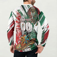 Personalized Mexico Football Ganadores Button Sweatshirt Aztec Jaguar Cultural Heritage Soccer Art