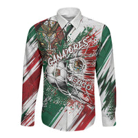 Personalized Mexico Football Ganadores Long Sleeve Button Shirt Aztec Jaguar Cultural Heritage Soccer Art
