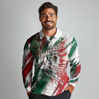 Personalized Mexico Football Ganadores Long Sleeve Polo Shirt Aztec Jaguar Cultural Heritage Soccer Art
