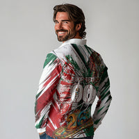 Personalized Mexico Football Ganadores Long Sleeve Polo Shirt Aztec Jaguar Cultural Heritage Soccer Art