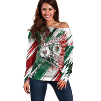Personalized Mexico Football Ganadores Off Shoulder Sweater Aztec Jaguar Cultural Heritage Soccer Art