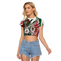 Personalized Mexico Football Ganadores Raglan Cropped T Shirt Aztec Jaguar Cultural Heritage Soccer Art