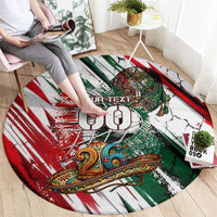 Personalized Mexico Football Ganadores Round Carpet Aztec Jaguar Cultural Heritage Soccer Art