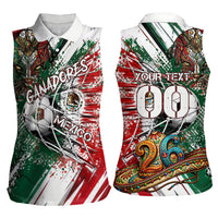 Personalized Mexico Football Ganadores Women Sleeveless Polo Shirt Aztec Jaguar Cultural Heritage Soccer Art