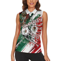 Personalized Mexico Football Ganadores Women Sleeveless Polo Shirt Aztec Jaguar Cultural Heritage Soccer Art