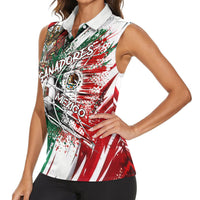 Personalized Mexico Football Ganadores Women Sleeveless Polo Shirt Aztec Jaguar Cultural Heritage Soccer Art