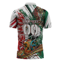 Personalized Mexico Football Ganadores Zipper Polo Shirt Aztec Jaguar Cultural Heritage Soccer Art